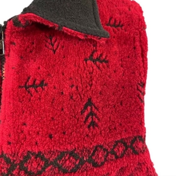 Vintage Black Mountain Outdoor Lodge Style Fleece Zip Vest S Red Black - Picture 3 of 6